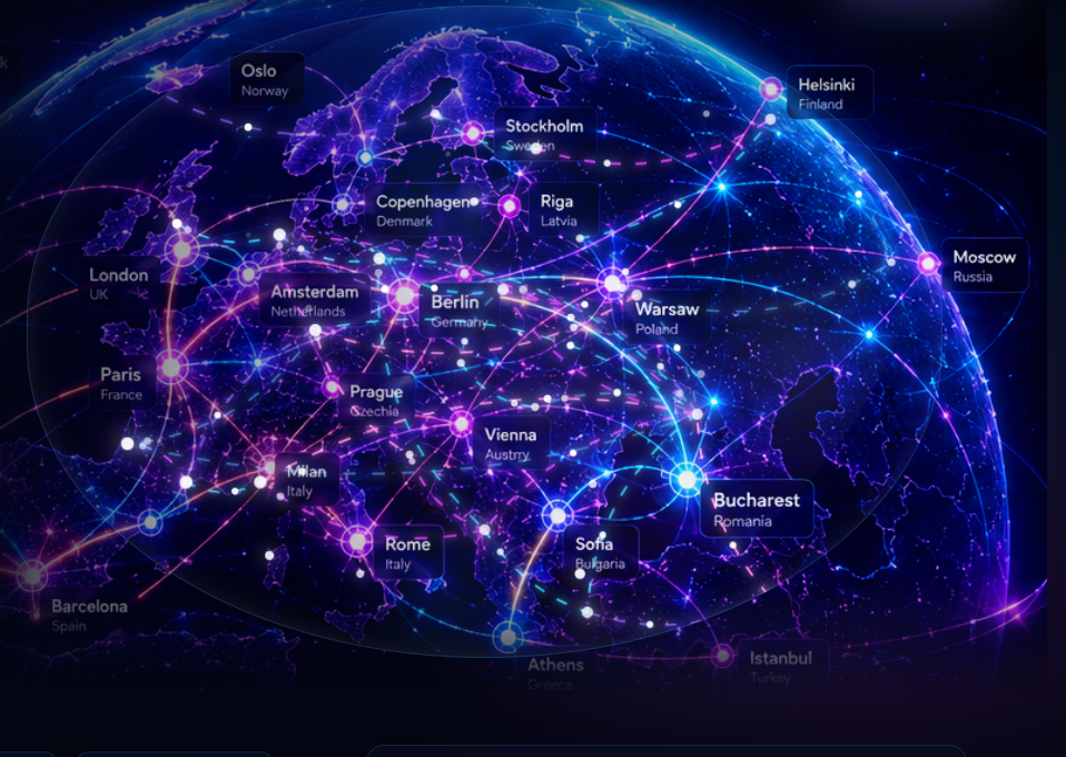 European transport routes on a digital globe