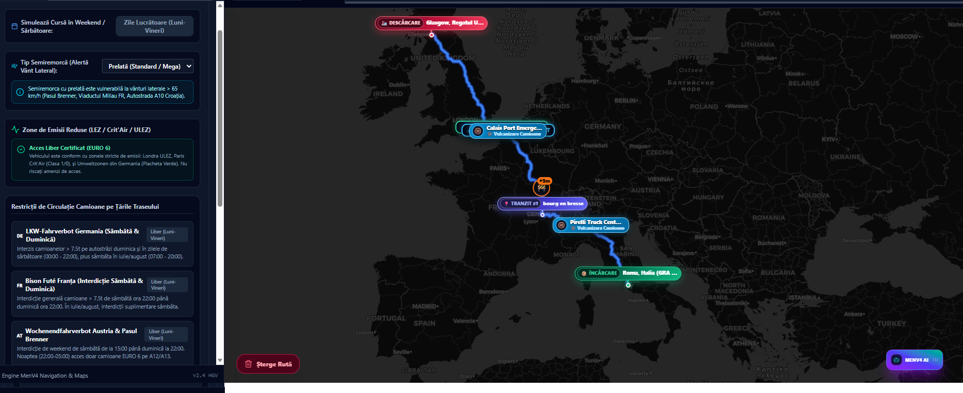NaviQ multi-stop HGV route map